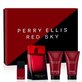 Perry Ellis Red Sky 4-Piece Gift Set - eau de toilette, aftershave, shower gel,EDT travel spray - bergamot, cardamom, juniper, lavender, rosemary, nutmeg, cedarwood, tonka bean, vetiver