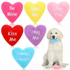 Hanaive 6 Pcs Valentines Day Dog Toys Squeak Dog Toys Heart Shaped Dog Toy Stuffed Plush with Squeaker for Small Medium Dogs Pet Puppy, 3.94 x 3.94 Inches, 6 Colors