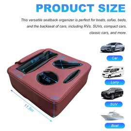 KVAEY Car Back Seat Cup Holder, Automotive Cup Organizer to Store Cup Phone Drink Remote, Waterproof Leather Cup Holder Tray for Car Couch Bed Boat, Universal Car Accessories (Wine Red)