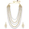 Aheli Kundan Pearl Long Multi Layered Collar Pendientes Set Joyería