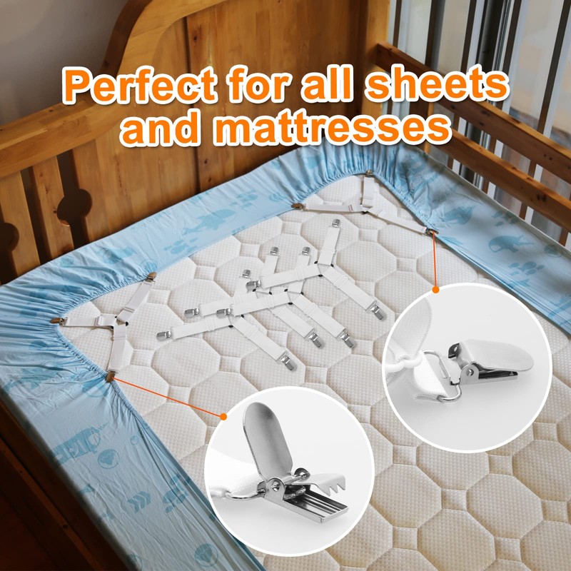 Pixaro 4PCS Bed Sheet Straps, Triangle Sheet Clips, Adjustable Bed