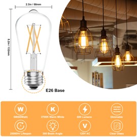 Dimmable Vintage LED Edison Bulbs 6W(Equivalent 60W), E26 LED Edison Bulbs 60 Watt Warm White 2700K, ST58 Antique Decorative Filament Bulb for Farmhouse Pendant, Porch Lights, 600LM, 12 Pack