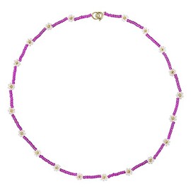 KELITCH Women Flower Bead Necklaces Hand Woven Choker Necklaces Bohemian Beach Jewelry (Neon Pink 31B)