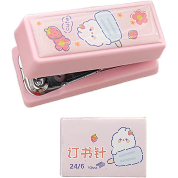 Pink 1 Set Mini Stapler with No.12 Staples, Cute Rabbit