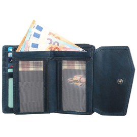 Hill Burry Genuine Leather Wallet for Women | High-Quality Purse with Zip and Practical Design in Vintage Look, blue, Vintage
