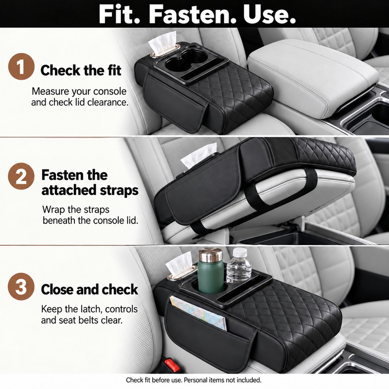 Auto Center Console Armrest Cushion With 2 Cup Holder PU