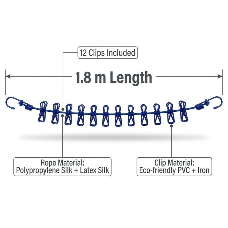 Travel Clothesline 2 Pack with 24 Clips, Portable Elastic Laundry