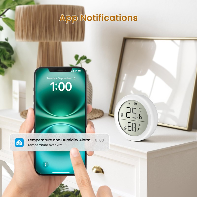 QKF Temperature and Humidity Sensor, Require Zigbee Hub, Wireless Smart