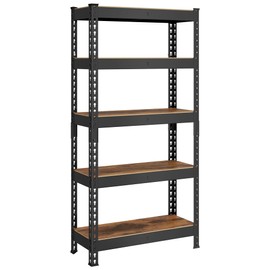 SONGMICS 5-Tier Storage Shelves, Load 2310 lb, Garage Storage, Boltless Assembly, Adjustable Shelving Unit, 11.8 x 29.5 x 59.1 Inches, for Study Shed Basement, Black and Rustic Brown UGLR300B11