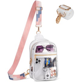Clear Sling Bag for Stadium Events with 2 Long Straps - Multi-Pockets Crossbody Bags with Removable Strap for Women - Concerts & Sports