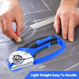 Pratuor Cordless Electric Scissors, 4V Box Cutter & Cardboard Cutter with 2 Titanium Blades - Rotary Cutter with LED Light for Fabric, Leather, Carpet, Plastic, Crafting + Storage Case (Royal Blue)