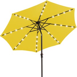 JEAREY Upgrade 9FT LED Lighted Patio Umbrella, Solar Outdoor Umbrella, Tilt Table Umbrella for Pool, Deck & Yard(Yellow)