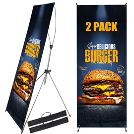 YOSE X Banner Stand (2 Pack) , Retractable Banner Stand with Aluminum Tripod Base, Carbon Fiber Arms and ABS Parts, Banner Holder for Events, Custom Retractable Banner for Outdoor Marketing