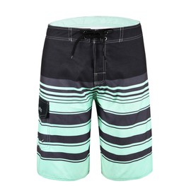 unitop Men's Board Shorts Summer Holiday Surf Trunks Quick Dry, Light Green Striped-61, 34
