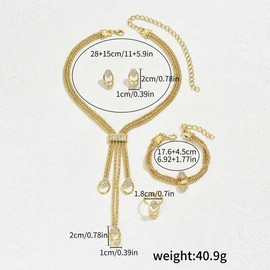 Jascatin Hexerate Rhinestone Necklace Set Choker Bracelet Earrings Rings Crystal Pendant Necklace Chain Jewellery for Women, Taglia unica, Metal, No Gemstone, Metal, No Gemstone