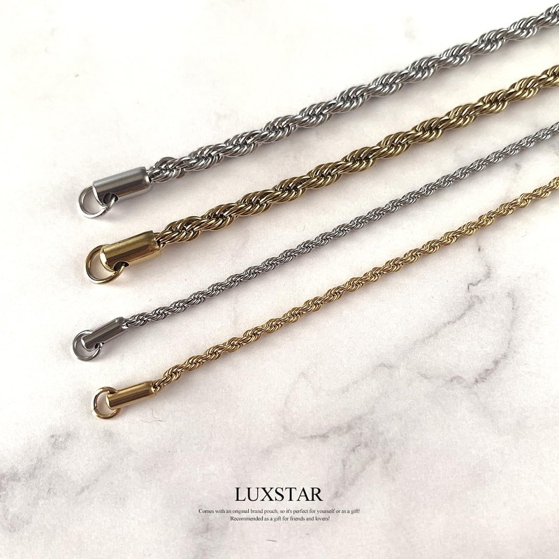 LUXSTAR Stainless Steel Twist Chain Bracelet, Thin, Hypoallergenic, Men's, Women's,