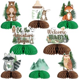 Jollyboom Woodland Baby Shower Decorations, Let the Adventure Begin Honeycomb Centerpieces for a New Adventure Begins Baby Shower Gender Reveal Sprinkle Party Decorations Jungle Safari Mountain