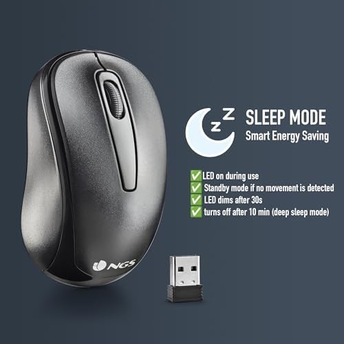 NGS Easy Gamma - Ratón óptico inalámbrico Nano Receptor de 2,4 GHz, 1200 dpi con Puerto USB, 2 Botones  Rueda de Desplazamiento