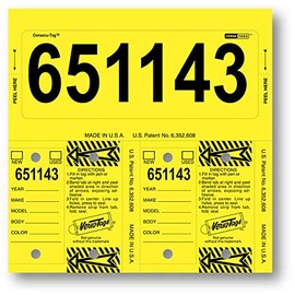 Yellow Custom UP to 7 Digits Customized Numbers CONSECU-TAG Versa Tags 2 Key Tags 1 Stock TAG Window WINDSHEILD Sticker CAR LOT AUTO Dealer Supplies