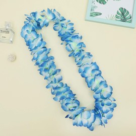 JSSHI - Diadema hawaiana, diseño de flores hawaianas con hojas para decoración de fiestas hawaianas (con hojas verdes), With green leaves，blue.