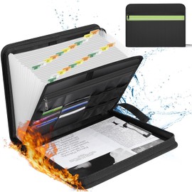 Fireproof Document Organiser - 24 Pockets Expanding File Folder with Zipper & Labels - Portable Waterproof File Organiser with Multi-Pockets Folder for A4 Documents | Receipt and More