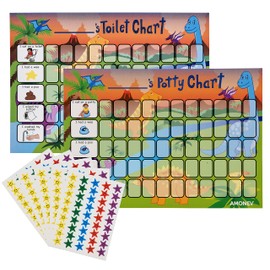 Dinosaur Toilet Training Reward Chart and Potty Training Reward Chart for Boys and Girls Toddlers Twin Pack with 225 Star Stickers Included