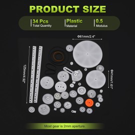 MECCANIXITY Plastic Gear Set Small Motor Gears Module 0.5 for DC Motor DIY Accessories Model Toys RC Car Robot with Belts Pack of 34