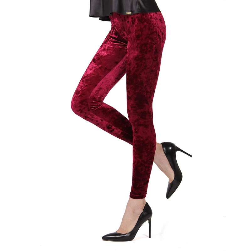 MeMoi Crushed Velvet Stretch Leggings Burgundy Small/Medium