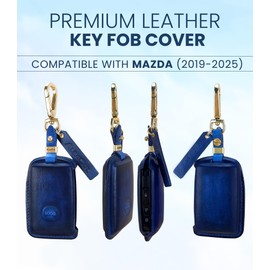 ALEACAR Luxury Genuine Leather Smart Key Fob Cover With Keychain– Perfect Fit for Mazda 3, 6, CX5, CX50, CX3, CX30, CX9, CX90 2020-2025, CX70 2025 – Handcrafted, Sleek & Durable (2-4 Button, Blue)