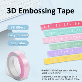 Airmall 6 Rolls 9 mm Embossing Tape Compatible with Dymo Omega Junior Label Tape, 3D Vinyl Embossing Labels Compatible with Dymo Omega Junior Memoking E975 Embossing Device, Bright Colour 3D Label