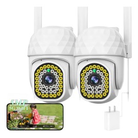 2 Piezas Cámara De Seguridad KAMKOI Exterior Wifi Foco 360° Hd 5MP IP Con Audio bidireccional Visión nocturna incluida Alarma Color blanco 2.4g/5g