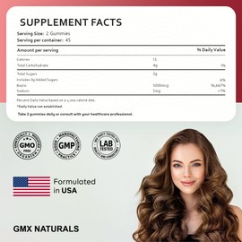 GMX NATURALS Biotin Gummies 2500mcg - 90 Gummies - Biotin Supplement - Biotin Vitamins for Hair, Skin, and Nails