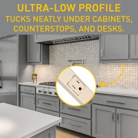 Legrand - Wiremold Wall Mount Power Strip, Ivory Under Counter Power Strip, 6 Foot Kitchen Power Strip, 6 Outlet Power Strip to Use as Cable Management Power Strip, PM36C