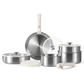 CAROTE 12pcs Pots and Pans Set, Stainless Steel Cookware Set Detachable Handle, Induction Kitchen Cookware Sets with Removable Handle, RV Cookware Set, Oven Safe, Camping Cookware
