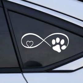 Heart with Dog Paw Car Sticker Decal, 5.27×3.14 Inch PET Auto No Background Body Decal Kit, Cute Car Truck Decoration Accessories for Windows, Rear Bumpers, Walls, Laptops, Luggage (White)