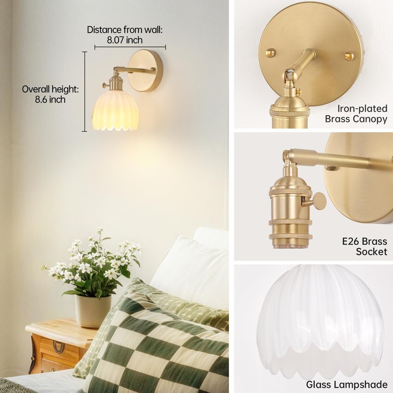 Shenmoyl Vintage Battery Operated Wall Sconce with Cute White Tulip