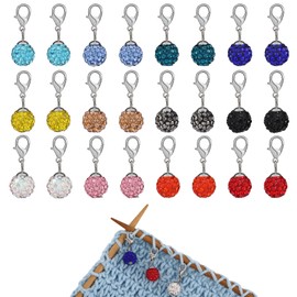 COGCHARGER Pack of 24 Stitch Markers Made of Polymer Clay with Rhinestones, Removable Crochet Knitting Markers with Lobster Clasp, Pendants for Sewing, Knitting, Weaving, Accessories, DIY Crafts