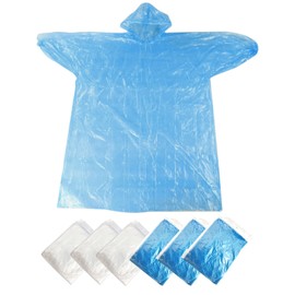 DKDDSSS 6 Pack Disposable Rain Ponchos, Waterproof Poncho, Lightweight Raincoat with Drawstring Hood Women Men, Emergency Plastic Raincoat for Adults, Clear