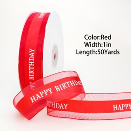 Lurapon Happy Birthday Ribbon, 1" x 50Yd Assorted Colors Organza Satin Ribbon Gift Wrap Ribbon for Flower Bouquet, Parties, Crafts, Balloons & Celebrations (Red, 1''x50Yd)