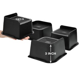 shouwuhho Bed Risers 2 inch, 3 inch, 4 inch, 6 inch, 8 inch, Oversized Furniture Risers, Bed Lifts Risers Support up to 6,000 Lbs for Bed Frame, Table, Couch, Sofa, Chair (Black 4 Pack, 3 inch)