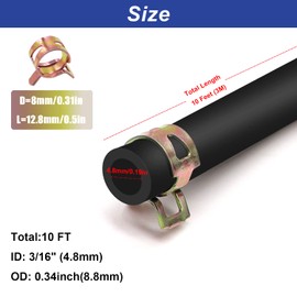 Tnisesm 3/16 Inch ID Fuel Line Hose 10 Feet + 20Pcs 2/5" ID Hose Clamps for Kawasaki Kohler Briggs & Stratton Small Gas Diesel Powersports Engines and Generators