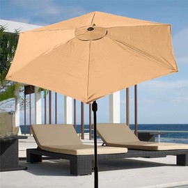 TIUTIU 6 Ribs Parasol Replacement Canopy Cover Outdoor Market Table Umbrella Canopy Anti-Ultraviolet Umbrella Replacement Fabric, 2 m/2.7 m/3 m (2.7 m/8.9 ft, Khaki)