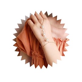 TseenYi Pearl Slave Bracelet, Boho Pearl Finger Ring Bracelet, Bride Wedding Slave Finger Ring Jewelry for Women and Girls Event Party Valentine's Day Festival Gift, Metal