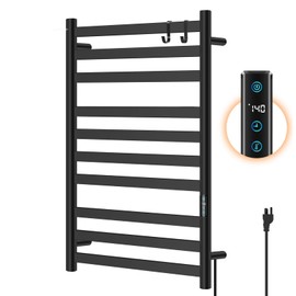10 Bar Heated Towel Racks for Bathroom, Flat Rack Large Electric Hot Towel Warmer, Wall Mounted Hardwired or Plug-in Timer, Fast Heating for Hotel Spa RV