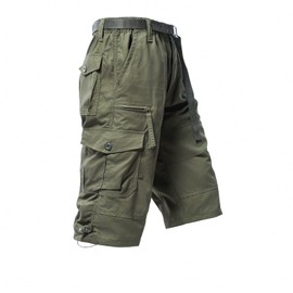Mylldey Men's Cargo Shorts 3/4 Relaxed Fit Mens Running Shorts 7 Pockets Elastic Waist Cotton Hiking Shorts (DarkGreen, 4XL-B)