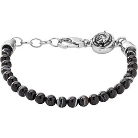 Diesel Men's Semi-Precious Metal Bead or Stainless Steel Bracelet, with Lobster Clasp or Slider Clasp, Stainless Steel, Agate