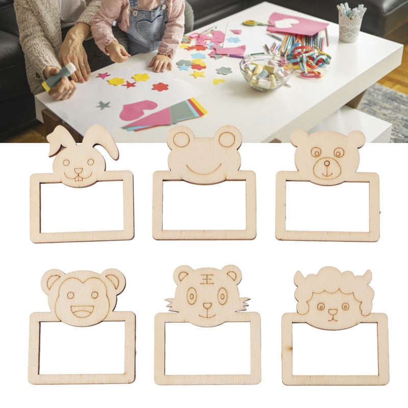 100pcs Wooden Cartoon Animal Photo Frame Decorative Hand Painting Photo