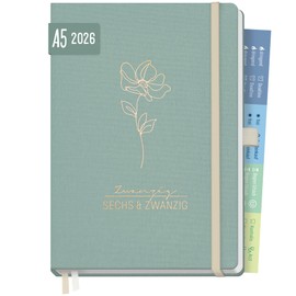 Häfft® Chäff-Timer Premium Calendar 2026 A5 "Green Canvas" Book Calendar, Appointment Calendar, Weekly Planner, Weekly Planner 12 Months: Jan 26 to Dec 26 - Sustainable and Climate Friendly