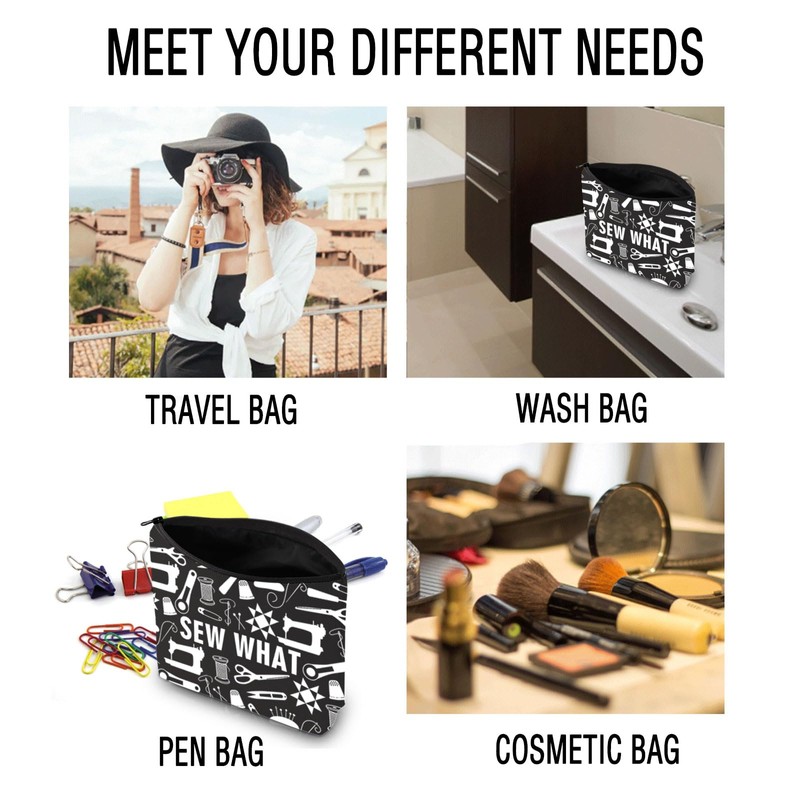JXGZSO Funny Sewing Machine Cosmetic Bag Sew What Zipper Pouch