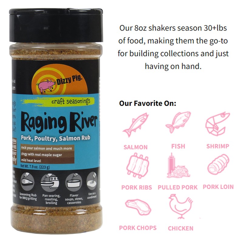 Dizzy Pig Raging River Salmon Seasoning Rub (8oz Shaker) -